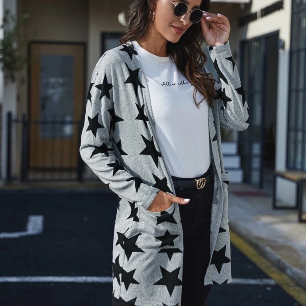 Five- Pointed Star Pattern Pocket Front Cardigan - image 3